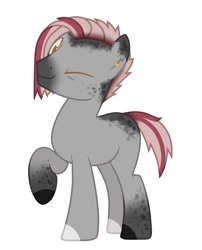 Size: 1400x1730 | Tagged: safe, artist:miurimau, oc, oc only, earth pony, pony, colored hooves, ear piercing, earring, earth pony oc, jewelry, male, one eye closed, piercing, raised hoof, simple background, solo, stallion, white background, wink