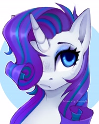 Size: 3276x4096 | Tagged: safe, artist:buvanybu, rarity, pony, unicorn, g4, alternate hairstyle, female, frown, hair over one eye, looking at you, mare, solo