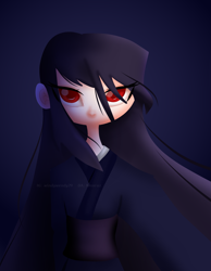 Size: 4277x5500 | Tagged: safe, artist:windywendy29, derpibooru exclusive, oc, oc only, oc:stalker-chan, ghost, human, undead, clothes, female, humanized, humanized oc, kimono (clothing), red eyes, solo