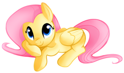 Size: 1600x942 | Tagged: safe, artist:grimtalesreaper, fluttershy, pegasus, pony, g4, cute, female, hnnng, lying down, mare, shyabetes, simple background, smiling, solo, transparent background, wrong eye color