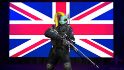 Size: 2560x1440 | Tagged: safe, artist:equeenart, oc, oc:scarlettwinkle, anthro, 3d, awp, counter-strike: global offensive, england, female, flag, gift art, gun, pose, rifle, s.a.s, sniper rifle, weapon