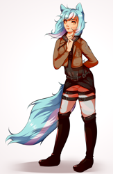 Size: 1280x1966 | Tagged: safe, artist:pledus, lyra heartstrings, human, pony, g4, attack on titan, clothes, crossover, eared humanization, female, humanized, solo, tail, tailed humanization