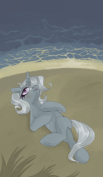Size: 700x1200 | Tagged: safe, artist:hoorncorn, trixie, pony, unicorn, g4, female, grass, grass field, looking up, lying down, mare, on back, solo