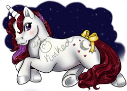 Size: 1200x864 | Tagged: source needed, safe, artist:kinked, moondancer (g1), pony, unicorn, g1, bow, female, solo, tail, tail bow