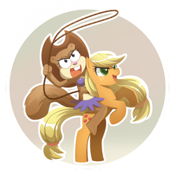 Size: 1280x1280 | Tagged: safe, artist:howxu, artist:incredible-brey, applejack, earth pony, pony, squirrel, anthro, g4, accessory theft, applejack's hat, bikini, clothes, cowboy hat, crossover, duo, female, freckles, hat, lasso, mare, monika pikuła, open mouth, open smile, polish, rearing, riding, riding a pony, rope, sandy cheeks, simple background, smiling, spongebob squarepants, swimsuit, transparent background, voice actor joke