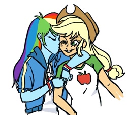 Size: 753x687 | Tagged: safe, artist:laya-21, applejack, rainbow dash, equestria girls, g4, arm around neck, cheek kiss, duo, female, kissing, lesbian, ship:appledash, shipping, simple background, white background