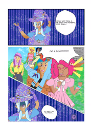 Size: 1024x1435 | Tagged: safe, artist:nintendomlpsapphic, pinkie pie, rainbow dash, trixie, human, g4, comic, dark skin, humanized