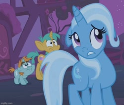 Size: 622x531 | Tagged: safe, screencap, snails, snips, trixie, boast busters, g4, colt, cropped, female, foal, male, mare, night, scared