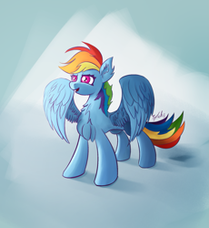 Size: 1049x1138 | Tagged: safe, artist:tyleks, rainbow dash, pegasus, pony, g4, chest fluff, cute, dashabetes, ear fluff, female, full body, mare, open mouth, open smile, simple background, smiling, solo, spread wings, wings