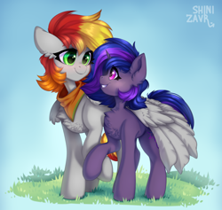 Size: 1728x1641 | Tagged: safe, artist:shinizavr, oc, pegasus, pony, unicorn, blushing, smiling