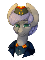 Size: 1500x2000 | Tagged: safe, artist:lazymishel, oc, oc only, oc:stormy haze, earth pony, pony, fallout equestria, anchor, balefire blues, bust, clothes, female, mare, navy, simple background, solo, transparent background, uniform, uniform hat