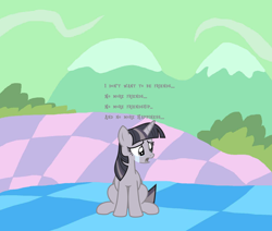 Size: 1708x1448 | Tagged: safe, artist:estories, artist:wardex101, edit, twilight sparkle, alicorn, pony, g4, chaos, crying, depressed, discorded, discorded landscape, discorded twilight, female, lonely, sad, solo, text, twilight sparkle (alicorn), twilight tragedy