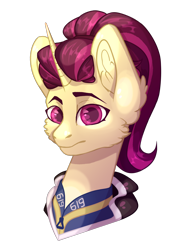 Size: 1500x2000 | Tagged: safe, artist:lazymishel, oc, oc only, oc:speakeasy, pony, unicorn, fallout equestria, fallout equestria: dead tree, balefire blues, bust, clothes, female, jumpsuit, mare, simple background, solo, transparent background, vault suit