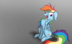 Size: 1600x970 | Tagged: safe, artist:d0ublerainb0wdash, rainbow dash, pegasus, pony, g4, 2015, drool, female, floppy ears, mare, old art, solo, tongue out