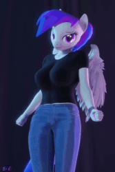 Size: 1280x1920 | Tagged: safe, alternate character, alternate version, artist:shadowboltsfm, oc, oc:inkwell stylus, anthro, plantigrade anthro, 3d, 60 fps, adorasexy, alternate hairstyle, animated, ass, blender, breasts, butt, butt shake, clothes, cute, dancing, feet, female, high heels, implied tail hole, jeans, looking at you, music, nail polish, not sfm, open-toed shoes, pants, ponytail, sexy, shoes, smiling, solo, sound, toenail polish, toes, webm