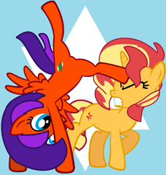 Size: 910x960 | Tagged: safe, artist:jadeharmony, sunset shimmer, oc, g4, abuse, base used, eyes closed, gritted teeth, happy, kick, shimmerbuse, upside down