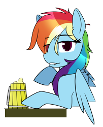 Size: 720x887 | Tagged: safe, artist:dacaoo, rainbow dash, g4, cider, eye clipping through hair, eyebrows, eyebrows visible through hair, female, lip bite, mare, mug, simple background, solo, transparent background