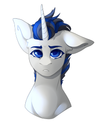 Size: 1600x2000 | Tagged: safe, artist:lazymishel, oc, oc only, oc:skyline, pony, unicorn, fallout equestria, balefire blues, blue eyes, bust, colored pupils, ear fluff, fallout equestria: guise of chaos, female, horn, mare, one ear down, paragon, simple background, solo, transparent background, unicorn oc