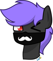 Size: 740x853 | Tagged: safe, artist:samsailz, oc, oc only, earth pony, pony, bust, commission, cute, facial hair, looking at you, mask, moustache, one eye closed, portrait, simple background, solo, transparent background, wink, ych result