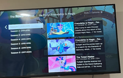 Size: 666x421 | Tagged: safe, fluttershy, princess celestia, rainbow dash, twilight sparkle, alicorn, pegasus, pony, unicorn, friendship is magic, g4, season 1, the ticket master, book, irl, netflix, roku, roku tv, unicorn twilight