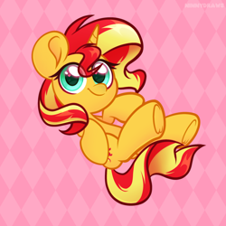 Size: 2598x2598 | Tagged: safe, artist:ninnydraws, sunset shimmer, pony, unicorn, g4, abstract background, cute, female, heart, heart eyes, high res, mare, shimmerbetes, solo, wingding eyes
