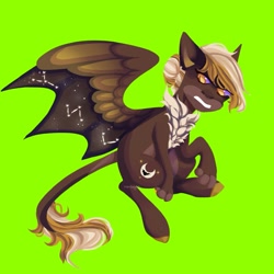 Size: 1773x1773 | Tagged: safe, artist:neonbugzz, pony, angry, art trade, chest fluff, dragon wings, green background, simple background, solo, wings