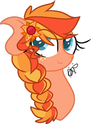 Size: 592x805 | Tagged: safe, artist:gallantserver, oc, oc:sunflower pippin, pony, bust, female, flower, flower in hair, magical lesbian spawn, mare, offspring, parent:applejack, parent:sunset shimmer, parents:appleshimmer, portrait, simple background, solo, transparent background