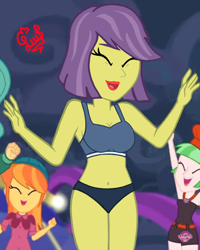 Size: 2048x2561 | Tagged: safe, artist:flutteryaylove, edit, edited screencap, screencap, drama letter, orange sunrise, victoria, watermelody, equestria girls, equestria girls series, g4, spring breakdown, spoiler:eqg series (season 2), all good (song), belly button, bikini, breasts, clothes, female, high res, milf, smiling, swimsuit