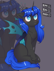 Size: 1606x2130 | Tagged: safe, artist:pledus, oc, oc only, oc:blue visions, changeling, changeling queen, blue changeling, blushing, changeling oc, commission, female, solo, ych result, zoom layer