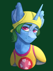 Size: 1500x2000 | Tagged: safe, artist:lazymishel, oc, oc:subtle cure, crystal pony, pony, unicorn, fallout equestria, armor, balefire blues, bandana, bust, male, ministry of peace, solo, stallion