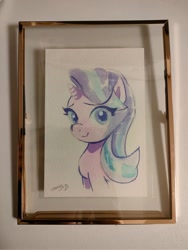 Size: 1536x2048 | Tagged: safe, artist:majoy_tokyo, artist:pnpn_721, starlight glimmer, pony, unicorn, g4, irl, looking at you, photo, picture frame, signature, smiling, smiling at you, solo