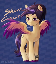 Size: 2480x2860 | Tagged: safe, artist:pwnagespartan, oc, oc only, oc:short circuit, pegasus, pony, colored wings, female, high res, multicolored wings, pegasus oc, solo, spread wings, wings