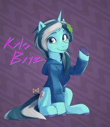 Size: 2380x2750 | Tagged: safe, artist:pwnagespartan, oc, oc only, oc:kylo byte, pony, unicorn, clothes, female, high res, hoodie, horn, sitting, smiling, solo, unicorn oc