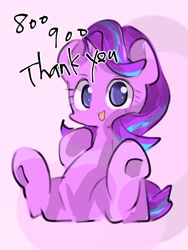 Size: 768x1024 | Tagged: safe, artist:pnpn_721, starlight glimmer, pony, unicorn, g4, followers, happy, looking at you, open mouth, open smile, pink background, simple background, smiling, smiling at you, solo, thank you