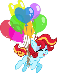 Size: 811x1037 | Tagged: safe, artist:guineasquig, oc, oc only, oc:sweet pumpkin, earth pony, pony, ^^, balloon, earth pony oc, eyes closed, female, filly, floating, foal, happy, heart balloon, hooves, open mouth, open smile, simple background, smiling, solo, tail, transparent background, two toned tail