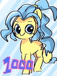 Size: 768x1024 | Tagged: safe, artist:pnpn_721, oc, oc only, earth pony, pony, 1000, 1000 followers, abstract background, blue mane, female, followers, looking at you, mare, smiling, smiling at you, solo, z