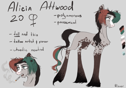 Size: 2388x1668 | Tagged: safe, artist:rover, artist:rrrover, oc, oc:alicia attwood, earth pony, pony, reference sheet, smoking