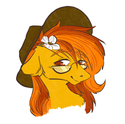 Size: 1899x1873 | Tagged: safe, artist:rover, artist:rrrover, oc, earth pony, pony, bust, cowboy hat, flower, flower in hair, glasses, hat, portrait, solo
