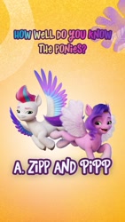 Size: 750x1334 | Tagged: safe, pipp petals, zipp storm, pegasus, pony, g5, my little pony: a new generation, official, confident, female, flying, instagram, instagram story, looking back, royal sisters, royalty, siblings, sisters, smiling