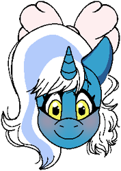 Size: 233x330 | Tagged: safe, artist:princecubby, oc, oc:fleurbelle, alicorn, alicorn oc, blushing, bow, female, hair bow, horn, looking at you, mare, simple background, transparent background, wingding eyes, wings, yellow eyes