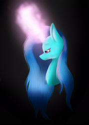 Size: 1982x2763 | Tagged: safe, artist:maneblue, oc, oc only, pony, unicorn, black background, bust, glowing, glowing horn, horn, simple background, solo, unicorn oc