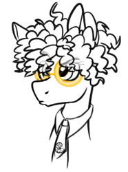 Size: 1246x1676 | Tagged: safe, artist:binkyt11, pony, clothes, doctor slone, eye clipping through hair, eyebrows, eyebrows visible through hair, female, fortnite, glasses, limited palette, mare, necktie, ponified, pouting, raised eyebrow, solo