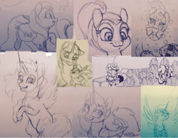 Size: 1760x1373 | Tagged: safe, artist:razledazle, oc, oc only, alicorn, pony, lineart, rearing, sketch, sketch dump, smiling, traditional art