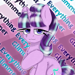 Size: 1440x1439 | Tagged: safe, artist:alleymutt, starlight glimmer, pony, unicorn, everything glimmer, vylet pony, g4, fanart, female, lidded eyes, looking at you, mare, solo