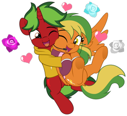 Size: 5450x5000 | Tagged: safe, artist:jhayarr23, oc, oc only, oc:naviga, pegasus, pony, unicorn, hug, looking at each other, looking at someone, male, simple background, stallion, transparent background