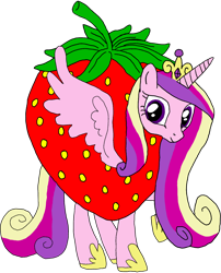Size: 1280x1588 | Tagged: safe, artist:kigtoons, princess cadance, alicorn, pony, g4, berry, berry costume, clothes, costume, food, food costume, simple background, solo, strawberry, strawberry costume, transparent background