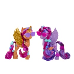 Size: 612x612 | Tagged: safe, sunny starscout, twilight sparkle, alicorn, earth pony, pony, g5, my little pony: a new generation, official, alicorns, alicorns only, artificial horn, artificial wings, augmented, brushable, duo, fashion style, horn, magic, magic horn, magic wings, multicolored hair, race swap, rainbow hair, sunny and her heroine, sunnycorn, toy, twilight sparkle (alicorn), wings