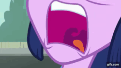 Size: 640x360 | Tagged: safe, screencap, spike, twilight sparkle, dog, equestria girls, g4, my little pony equestria girls, animated, backpack, boots, clothes, cutie mark on clothes, duo, female, gif, gifs.com, male, mawshot, open mouth, screaming, shoes, spike the dog, statue, twilight's human reaction, twiscream, uvula, uvula shaking, volumetric mouth
