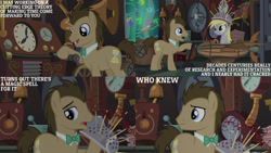 Size: 1280x720 | Tagged: safe, edit, edited screencap, editor:quoterific, screencap, derpy hooves, doctor whooves, time turner, earth pony, pegasus, pony, g4, season 5, slice of life (episode), female, male, mare, open mouth, open smile, smiling, stallion