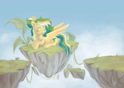 Size: 4096x2897 | Tagged: safe, artist:krista-21, oc, oc only, pegasus, pony, eyes closed, floating island, relaxing, sleeping, solo